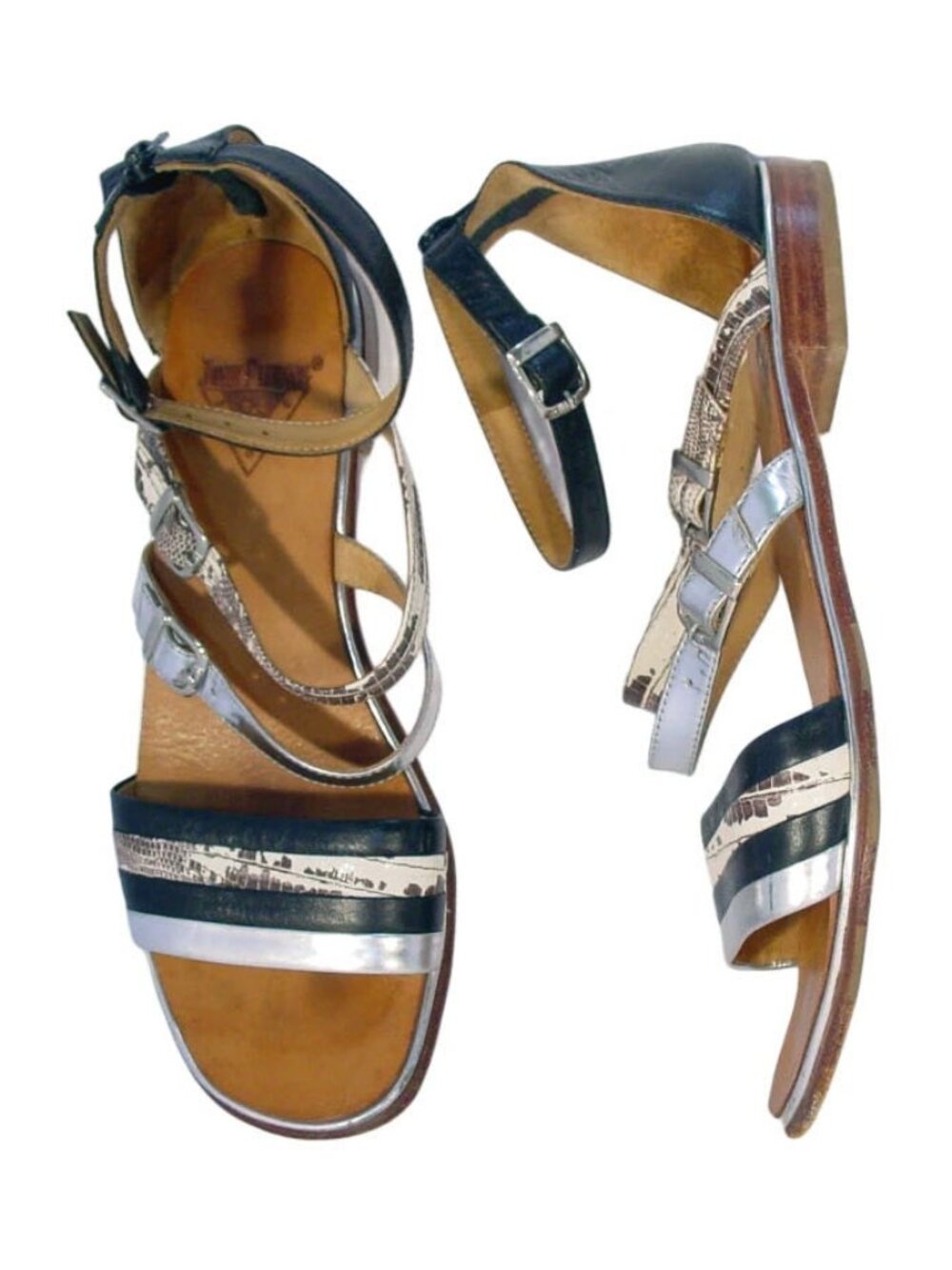 FLUEVOG Zambezi $228 Strappy Snake Print Leather Sandals 8 - Made in PERU